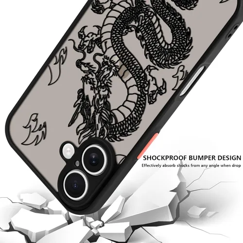 Vista 4 de Funda compatible con iPhone 16, diseño de dragón 3D con diseño de animal de dragón esmerilado, parte trasera de policarbonato duro suave, funda