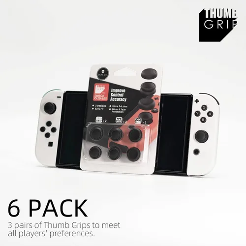 Vista 6 de Skull & Co. Skin, CQC and FPS Thumb Grip Set Joystick Cap Analog Stick Cap for Nintendo Switch Joy-Con Controller - Neon Pink+Green, 3 Pairs(6pcs)