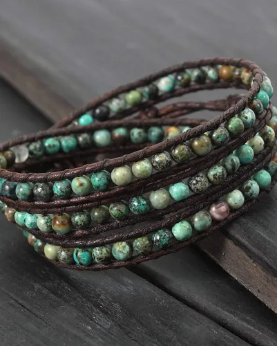 Vista 2 de Pulseras bohemias para mujer, pulseras inspiradoras de cuero del árbol de la vida, hechas a mano con cuentas de cristal de piedra natural, colección
