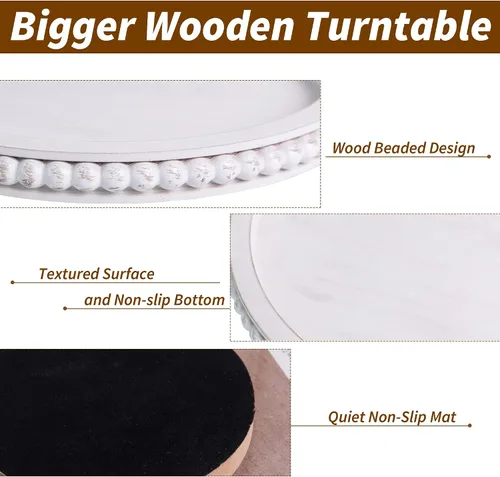 Vista 4 de HPC Decor - Organizador de madera Lazy Susan con cuentas de 12 pulgadas para decoración de mesa de granja, tocadiscos redondos para armario de mesa