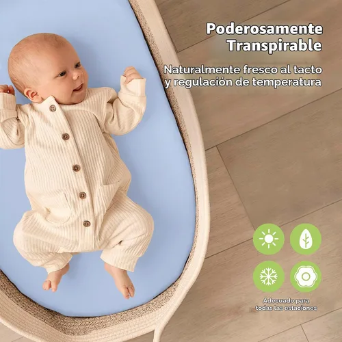 Vista 4 de Paquete de 2 sábanas para moisés de bebé para niña, niño, 33 x 17 pulgadas (lino azul)