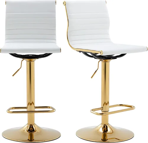 Vista 17 de chairus Juego de 2 taburetes de bar giratorios modernos, taburetes de bar ajustables con altura de mostrador, taburetes de piel sintética sin brazos