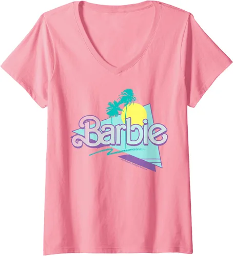 Vista 9 de Barbie Camiseta con cuello en V y logotipo de Barbie de los años, Negro