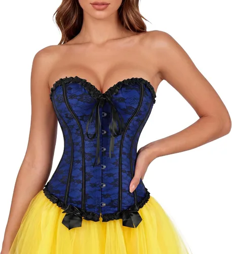 Vista 17 de Zhitunemi - Corsés para disfraz de vampiro para mujer: Corsé floral para mujer, trajes de Moulin, burlesque Beige