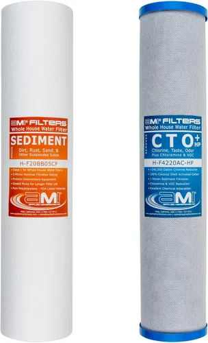 Vista 6 de Applied Membranes Inc. Sistema de filtro de agua de 2 etapas para toda la casa, filtros de 1 micrón y 5 micrones de 4.5 pulgadas por 20 pulgadas