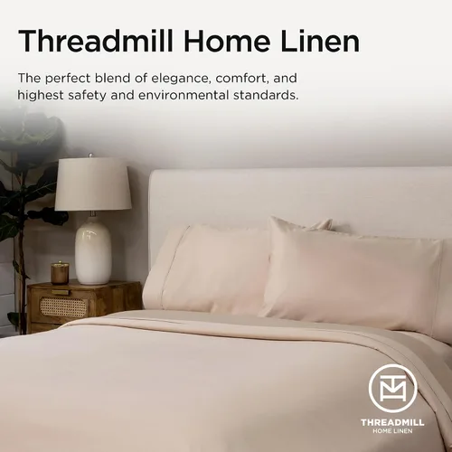 Vista 8 de Threadmill Sábanas de lujo de algodón Supima, sábanas de 100% algodón suave de 1000 hilos de lujo para cama tamaño matrimonial, juego de 4 sábanas