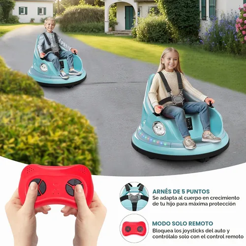 Vista 5 de Coche parachoques para niños, auto parachoques de 12 V para niños pequeños con control remoto, 2 velocidades, 2 modos de conducción, giro de 360°