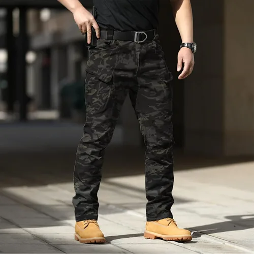 Vista 4 de Cargo Pants for Men Athletic Pants Military Fan Elastic Waistband Multi Pocket Lounge Camouflage Work Overalls