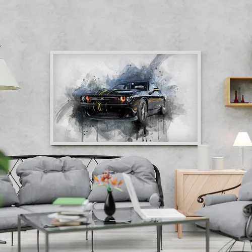 Vista 6 de Arte de acuarela de automóvil Mustang personalizado de la foto, fondo claro, retrato de automóvil, regalo para él