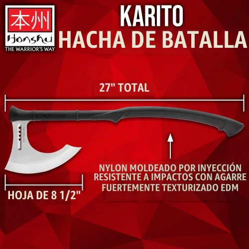 Vista 2 de HONSHU Hacha de batalla Karito con funda de cuero, hoja de acero inoxidable