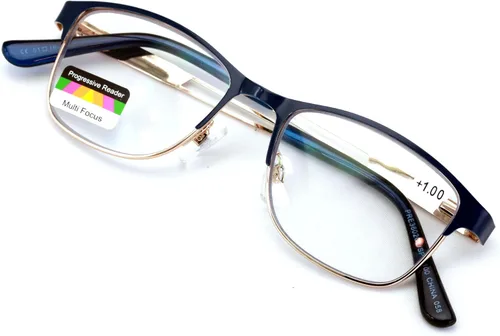 Vista 8 de Metal de las mujeres ninguna línea progresiva lente clara trifocal gafas de lectura con la capa antirreflectante Granate