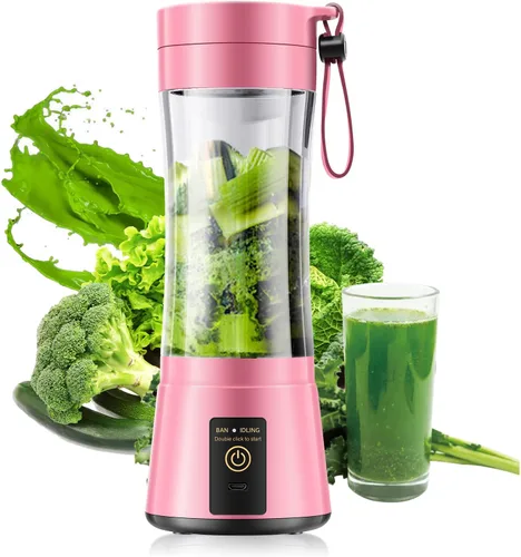Vista 10 de Licuadora portátil de tamaño personal, taza de viaje de 12 onzas para hacer batidos y batidos, inalámbrica y recargable por USB, recién exprimida