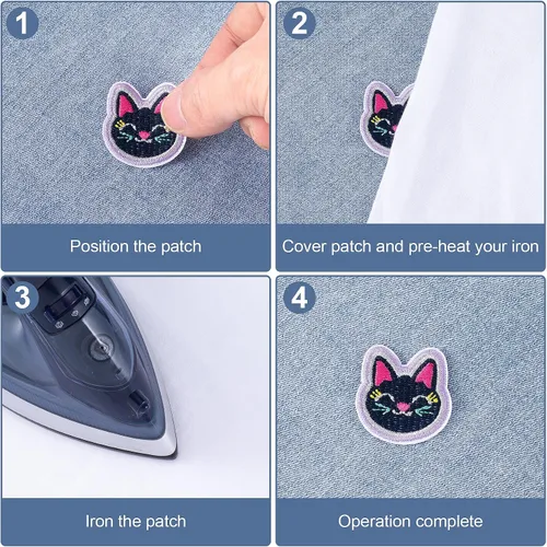 Vista 2 de 14 parches de gato para planchar para ropa, no tóxico, para coser en apliques bordados, parche pequeño para mochila, cuello, vestido, falda, jeans