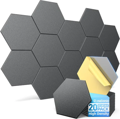 Vista 19 de Paquete de 12 paneles acústicos hexagonales con autoadhesivos, paneles de espuma a prueba de sonido de 12 x 10 x 0.4 pulgadas para paredes, paneles