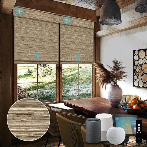Vista 15 de SmartWings Persianas motorizadas de madera natural tejida para ventanas, persianas romanas eléctricas con control remoto para puertas correderas