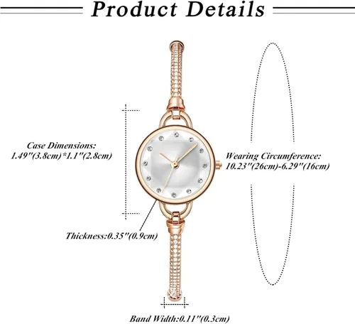 Vista 6 de Avaner Relojes de pulsera de diamantes de imitación para mujer: reloj de pulsera elegante de cuarzo analógico de oro rosa