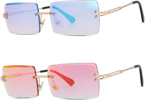 Vista 48 de Gafas de sol rectangulares para hombres/mujeres, gafas de sol pequeñas sin montura cuadrada