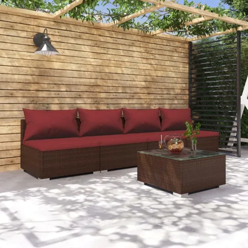 Vista 13 de Brown Wicker Patio 3-Seater Sofa with Cushions, PE Rattan Outdoor Seating Set with Steel Frame Brown and Cinnamon Red
