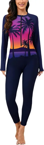 Vista 8 de Halcurt - Traje de baño de una pieza con cremallera frontal para mujer, manga larga, con protección contra erupciones (factor de protección solar 50)
