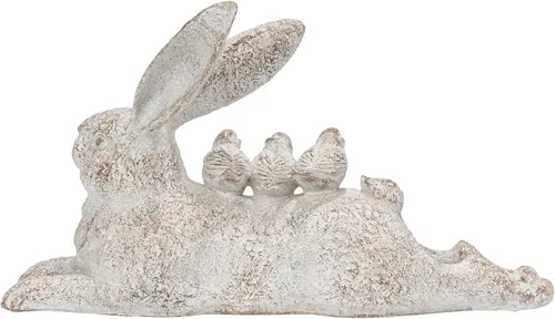 Vista 4 de Creative Co-Op Figura decorativa de conejo con pájaros, color blanco envejecido