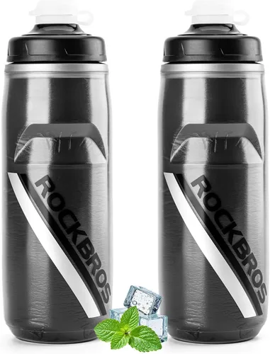 Vista 8 de ROCKBROS Botella de agua para bicicleta de 21 onzas, botella de agua para bicicleta para 5 horas de aislamiento, botella de agua deportiva Negro