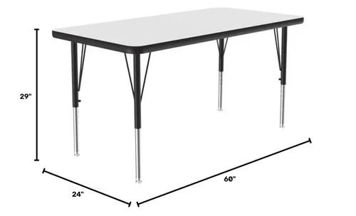 Vista 3 de Correll - Tabla rectangular de 24 x 60 pulgadas, tabla de actividades, altura ajustable, laminado de alta presión blanco duradero, muebles