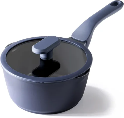 Vista 22 de PRICUSIS Cacerola antiadherente de cerámica con tapa, olla no tóxica de 1.3 cuartos de galón con boquillas de vertido, totalmente revestida, 100%