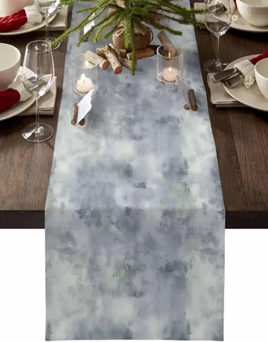 Vista 9 de Brown Gray Table Runner 36 Inches Long for Dining Table Decor,Abstract Modern Street Painting Art Ombre Burlap Linen Farmhouse Table Runner Coffee