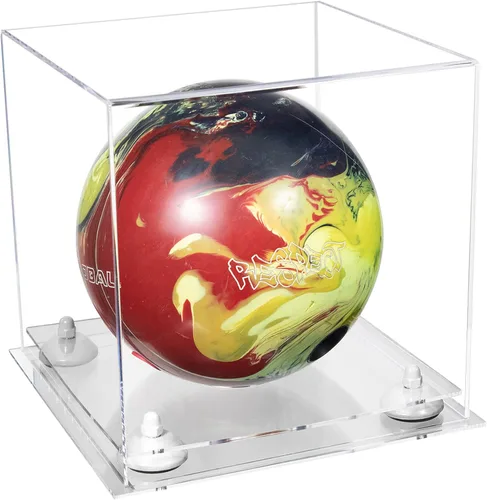 Vista 85 de Better Display Cases Acrylic Bowling Ball Display Case with Mirror Case, Yellow Risers and Clear Base (B33/A028)