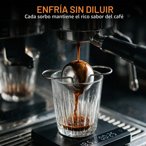 Vista 2 de Paquete de 2 bolas de café espresso congelado XL para café expreso, bola de enfriamiento de espresso de acero inoxidable