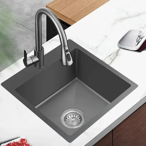 Vista 8 de Fregadero de cocina negro de acero inoxidable de 18 x 18 pulgadas, montaje superior, fregadero de cocina y bar, juego de fregadero de un solo tazón