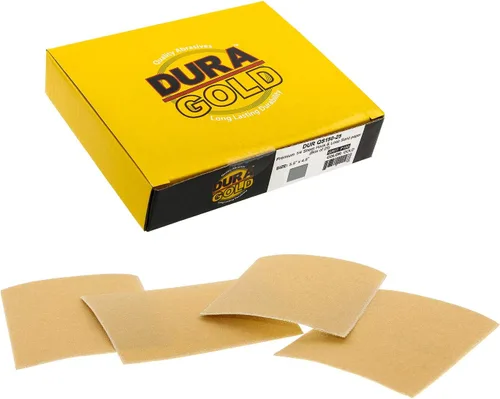 Vista 20 de Dura-Gold - Arenilla dorada 320 de alta calidad - Hojas de papel de lija de velcro 5.5 x 4.5 pulg - Para lijadoras de madera y automóviles - 25