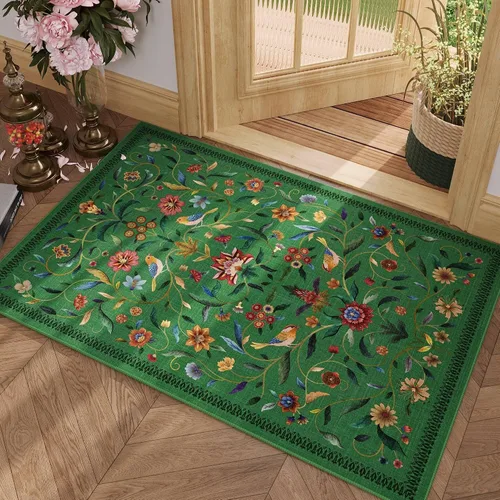 Vista 39 de Alfombra de entrada vintage con medallón floral de 2 x 3 pulgadas, lavable a máquina, alfombra de entrada de pelo bajo, suave, pequeña, alfombra
