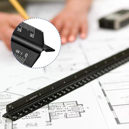 Vista 6 de Triangular Scale, 30 cm Architect Ruler, Drawing Ruler, Aluminium Scale Ruler for Architects, Students, Draftsmen and Engineers, Black