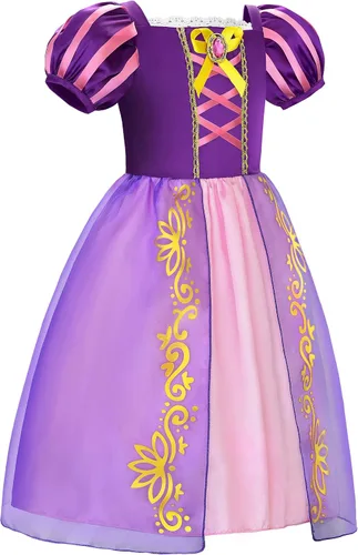 Vista 2 de Aoiviss Disfraz de Rapunzel para niñas, ropa de vestir de princesa, para cumpleaños, Halloween, cosplay, color morado