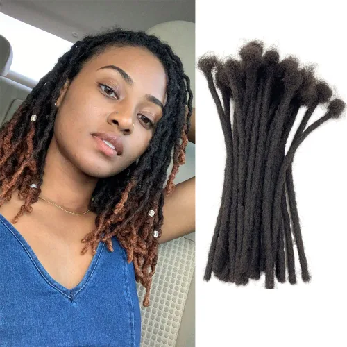 Vista 6 de Loc - Extensiones de cabello humano de 0.2cm de ancho, 4 pulgadas, 10 hebras de color negro natural, completamente hechas a mano, permanentes, se