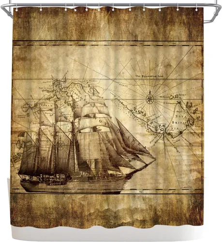 Vista 5 de WELMECO Cortina de ducha náutica con tema oceánico, cortina de ducha para hombre, decoración de baño, tela de poliéster, 72 x 72 pulgadas