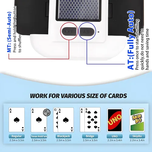 Vista 5 de Barajador de cartas automático recargable, barajador eléctrico de 2 cubiertas para póker, UNO, Yu-Gi-Oh, Blackjack y más