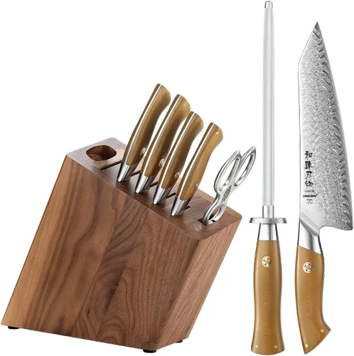 Vista 12 de Cuchillo de chef de Damasco, 8.5 pulgadas, 67 capas de acero de damasco, cuchillo de cocina japonés profesional para chefs y cocina casera, hoja