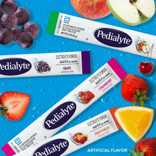 Vista 3 de Pedialyte - Paquetes de polvo de electrolitos, paquete variado, bebida de hidratación, 8 paquetes de polvo de una sola porción