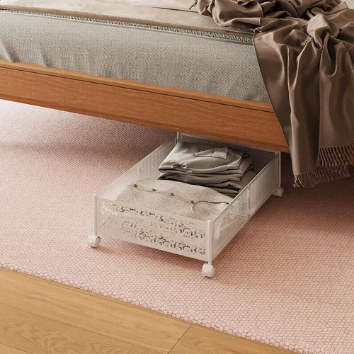 Vista 3 de Firlar Paquete de 2 contenedores de almacenamiento plegables debajo de la cama con ruedas, cajones rodantes, organizador de zapatos, carrito