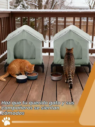 Vista 6 de Casa elevada para gatos al aire libre – Refugios resistentes a la intemperie para gatos para invierno, casa impermeable para mascotas para mantener