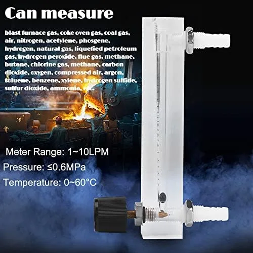 Vista 4 de Caudalímetro de gas, medidor de flujo 1-10LPM con válvula de control para oxígeno aire gas