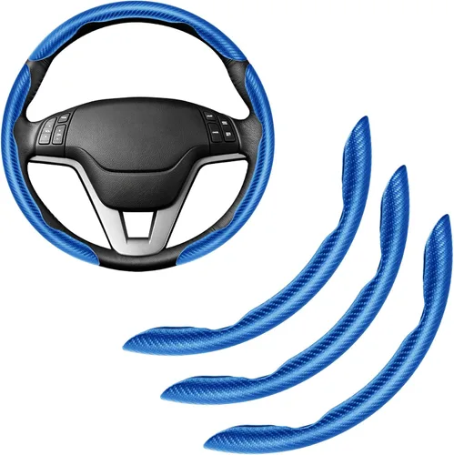 Vista 9 de Amiss 3 piezas de cubierta de volante de fibra de carbono antideslizante, diseño de mariposa impermeable y segmentado, protector de rueda