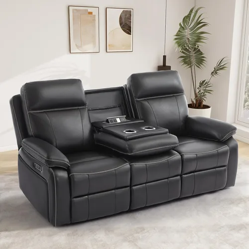 Vista 8 de Sofá Reclinable Eléctrico con Mesa Plegable, Sofá Reclinable Eléctrico de Cuero Transpirable, Sofá Reclinable Loveseat Eléctrico
