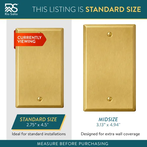 Vista 4 de Rio Salto BRASS Deco Collection - Placa de pared ciega de metal dorado de tamaño estándar, cubierta de salida resistente a la corrosión