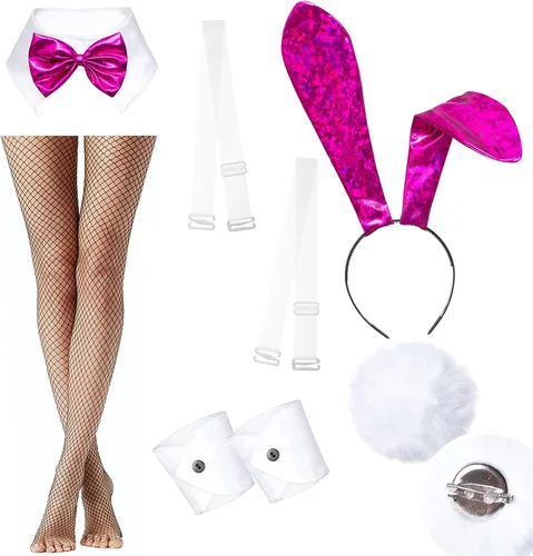 Vista 4 de Conjunto de traje de disfraz de conejito para mujer, una sola pieza, con accesorios