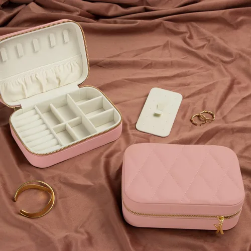 Vista 2 de KAMIER Cajas de joyería pequeñas para mujer caja organizadora de joyas de terciopelo para aretes anillos collares bonita caja de joyería