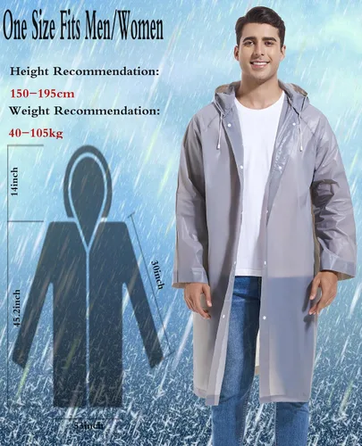Vista 46 de 2 abrigos de lluvia de Borogo para adultos, chaquetas de lluvia reutilizables para hombres y mujeres