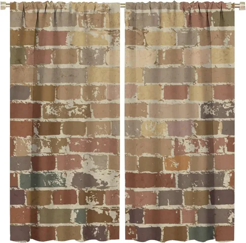 Vista 11 de Cortinas opacas para pared de ladrillo, rústicas, para pared de ladrillo, naranja y rojo, impresión artística para sala de estar, dormitorio
